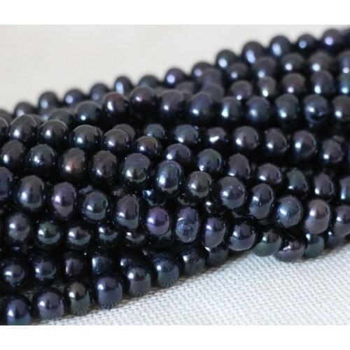 New round black natural freshwater cultured pearl loose beads 7-8mm party weddings women elegant jewelry making 15inch B1334