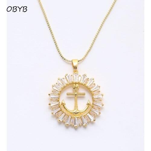 OBYB Top Quality Round Zircon Pendant Necklace Shine Crystal Micro-inlaid Copper Choker Necklaces Jewelry Women Man Collar Gifts