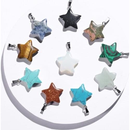 QIMOSHI Natural Healing Crystal Stone Star Pendant Necklace for Womens Mens Solar Quartz Pendants Jewelry 18Inch Leather
