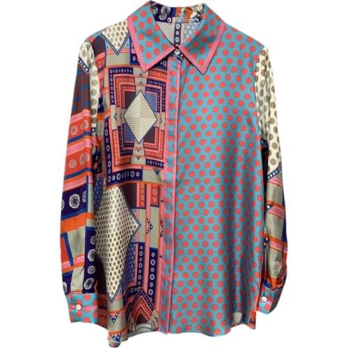 Long Sleeve Lapel Color Printing Dot Sweet Office Ladies Brand Elegant Shirt 2021 Spring Summer New Women Top Clothes Plus Size