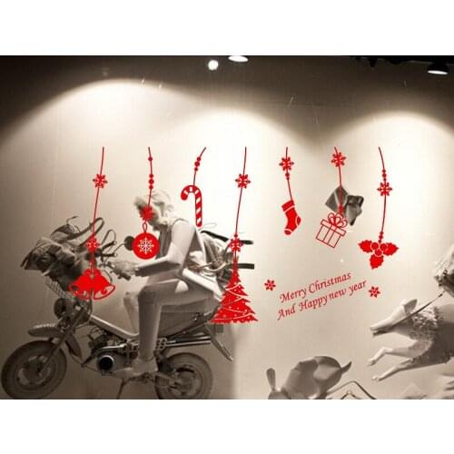 Merry Christmas Bell Tree Snowflake Wall Stickers Shop Office Window Decals Xmas Wallpaper Vinyl Art Party Gift Home Decoration