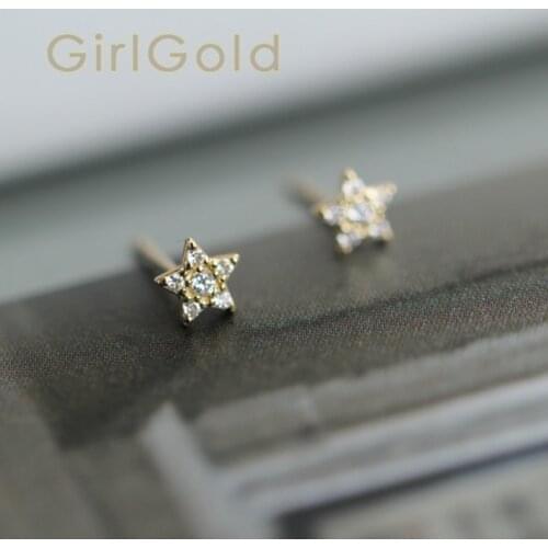 9K Real Solid Gold Stud Stars drop Crystal Earring Jewelry Simple Minimal women gift bridesmaid bride