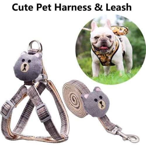 Luxury Pet Dogs Harness leash Cotton teddy bear shape Pet Dog Cat Adjustable Harness with Lead Chain Collars Toys For Small Dogs