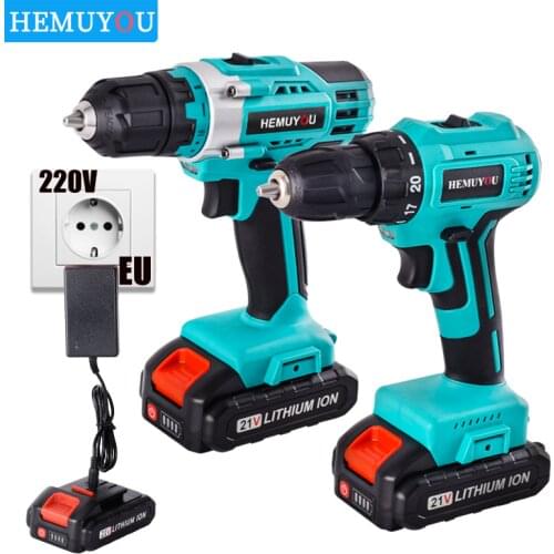 21V Electric Screwdriver Cordless Drill Power Tools Lithium-Ion Battery Drive Adjustable Two-speed Torque Chuck automatic lock