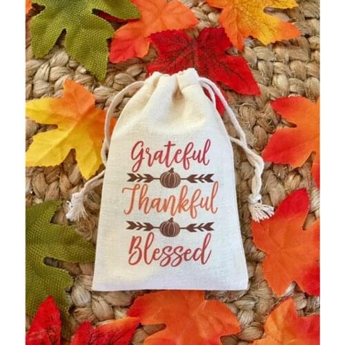 Thanksgiving Favor Bag personalised Grateful, Thankful, Blessed Treat Bags birthday gift bag welcome muslin bag hen party bags