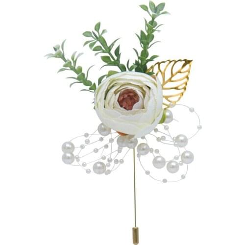 5Pieces/Bag Handmade Wedding Boutonniere Groom Groomsman Corsage Artificial Flower Brooches Tea Rose Prom Party Man Suit Brooch Flowers Cloth Corsages 7 Colors