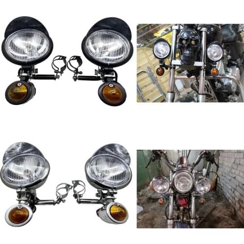 Chrome Black Universal Motorcycle Driving Fog Spot Light 33-43 MM Fork Tubes Motorbike Front Turn Signal Lamp Indicator