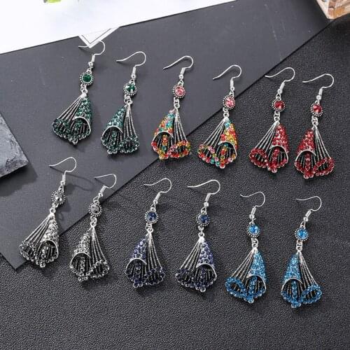Vintage Elegant Colorful Zirconia Hook Earrings for Women Bohemian Ethnic Irregular Geometric Indian Style Earrings Jewelry