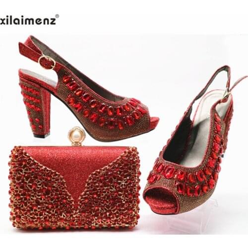 High Quality New Special Arrivals Shoes And Bag Set Nigerian Design Matching Shoes And Bag Set Italian For Wedding Party in Red