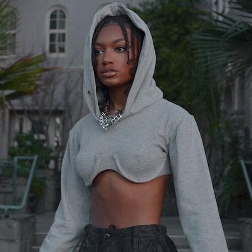 Hirigin Fashion Crop Top Women Hooded Sweatshirts Spring Fall Long Sleeve Short Sportswear 2021 Female Solid Pullovers Coats