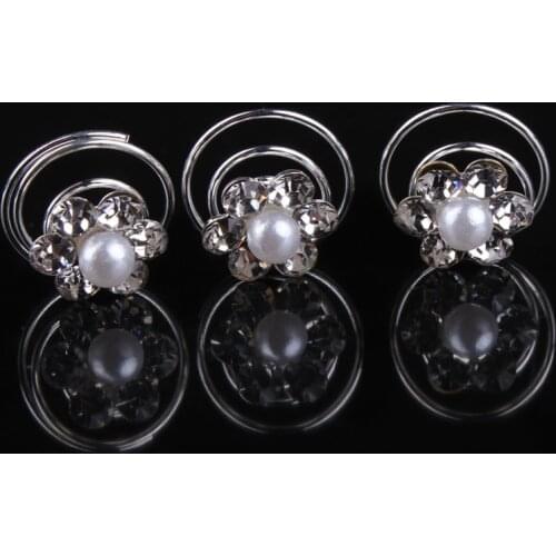 10 pcs Women Ladies Flowers Rhinestone Beads Solid Color Headwear Bride Wedding Spiral Hairpin FS0452
