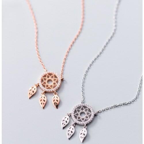 MloveAcc Vintage 925 Sterling Silver Leaf&Dreamcatcher Pendant Necklaces for Women Good Lucky Fashion Jewelry Gift