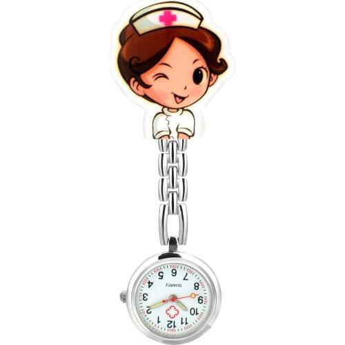1pc Cartoon Nurse Watch 6 Styles Beautiful Girl Pattern Luminous Pin Quartz Pocket Brooch Fob Nurse Watch Doctor Clock