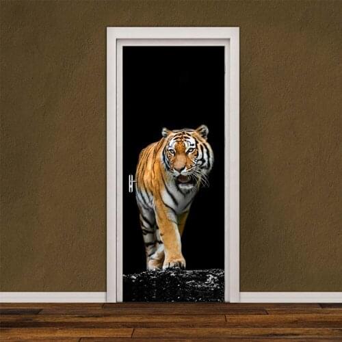 3D Wall papers Tiger Stickers Self-adhesive WallPaper PVC Waterproof Poster Imitation 3D for Home Decor Door Sticker Wallpapers