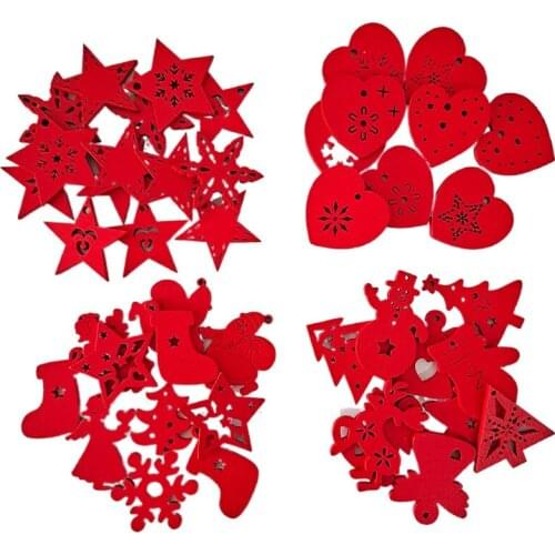 50PCS Christmas Wooden Pendants Ornaments DIY Wood Crafts Xmas Tree Decorations Snowflake Christmas Party Decorations for home
