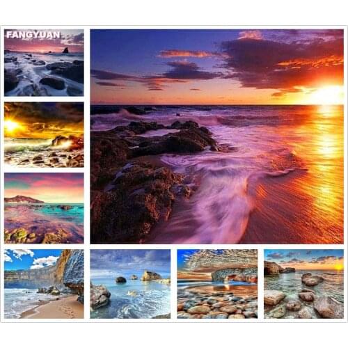 5D Diamond Embroidery Seaside Sunset Full Drill Diamond Painting Landscape Cross Stitch Picture Rhinestones Art Home Decor Gift