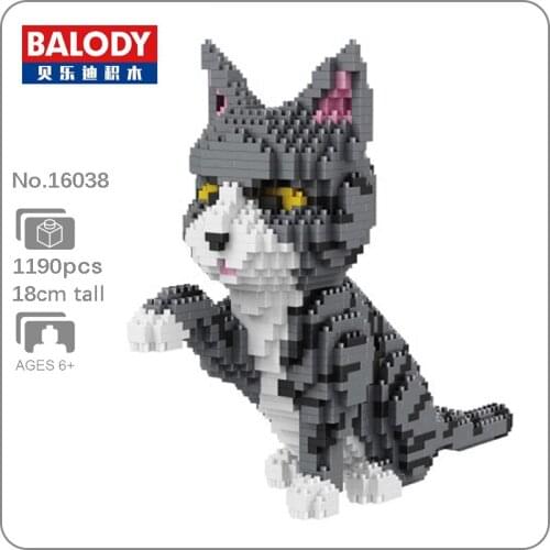 Balody 16038 Persian Cat Gray Kitten Animal 3D Model DIY Mini Diamond Blocks Bricks Building Toy for Children Gift no Box