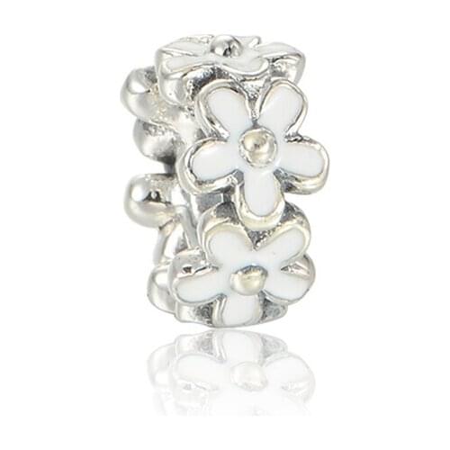 White Enamel Daisy Flower Spacer Beads for Charms Bracelets Women 925 Sterling Silver Charm Beads for Jewelry Making Spring DIY
