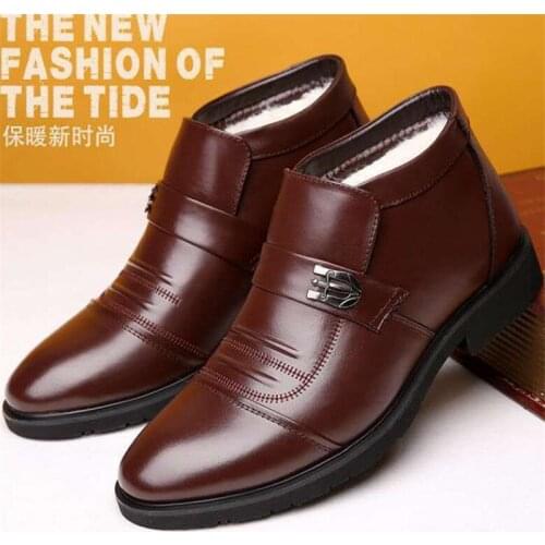 Genuine Leather Winter Boots Men Winter Shoes Cowhide Leather Warm Shoe Plush Black Chelsea Boots Man Ankle Booties botas hombre