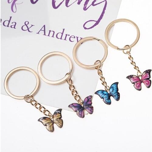 Fashion Butterfly Pendant Keychains Rings Metal Car Keyring Holder Charm Bag Cute Key Chains Jewelry Accessories Christmas Gift