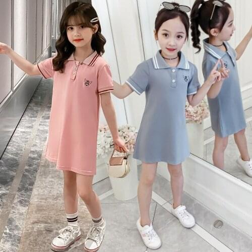 Kids Short Sleeve T-shirt Princess Dress For Girls Summer Clothes Casual Children Solid Beach Dress Brief Korean Clothing 4-16Y