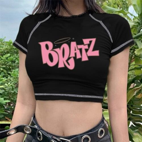 Summer Short Sleeve T-Shirts BRATZ hip-hop letter print Ulzzang kawaii casual Vintage tops Harajuku t-shirt aesthetic Y2k tops