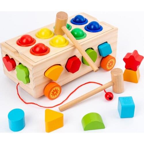 Montessori Toys Wooden Shape Matching Drag Pull Car Knock The Ball Xylophon 9 Styles Early Educational Toys Intelligence Box Toy