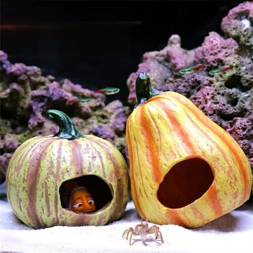 Resin Artificial Aquarium Pumpkin House Cave Decoration Fish Shrimp Hiding Shelter Rock Fish Tank Landscaping Accessories