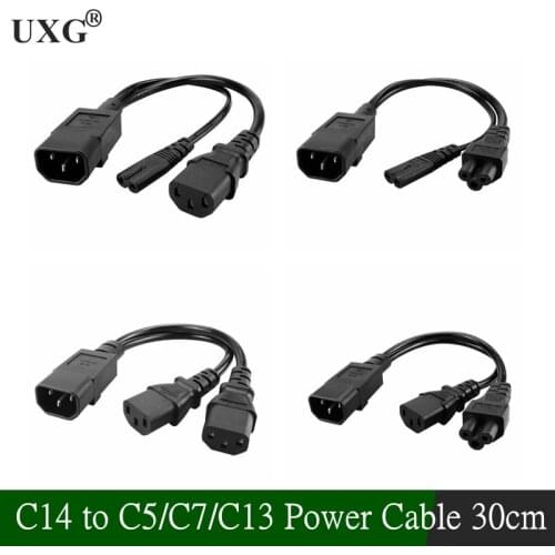 IEC320 C14 C8 To 2X C7 C5 C13 Y Split AC Power Cord, IEC Figure 8 Male To 2 Female 1 In 2 Out AC Power Cable 30cm Black