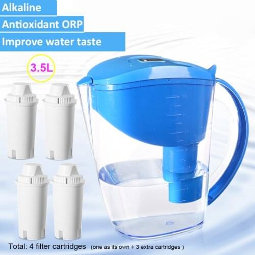 3.5L Mineral Hydrogen Water Filter Pitcher Alkaline ionizer water Jug with 4 replacement filters Ph 8-10 ORP -100 to -300mV