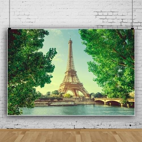 Laeacco Old Town Riverside Eiffel Tower Autumn Tree Leaves Scenic View Photographic Background Photo Backdrop For Photo Studio