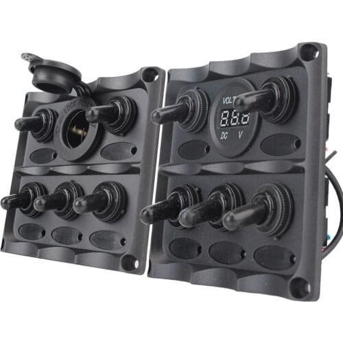 LEEPEE 5 Gang DC 12v Voltmeter/Cigarette Lighter Plug Circuit Breaker Car Marine LED Rocker Switch Panel Waterproof