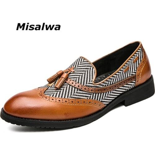 Misalwa Plus Size 38 to 48 Tassel Casual Men Business Shoes Patchwork Men Oxford Dress Shoes Mens Party Loafers Flats Red Brown