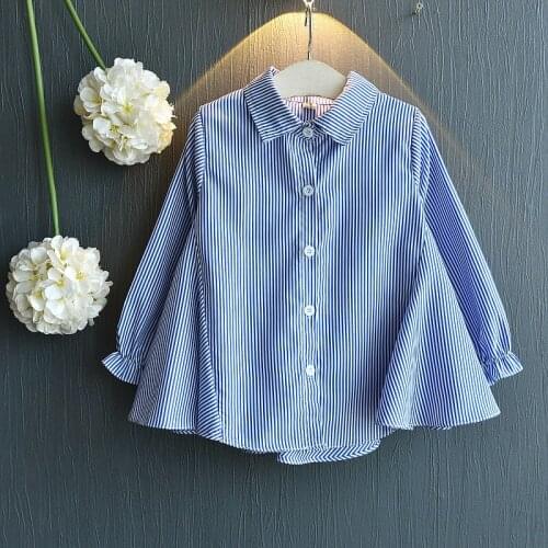 Fashion Embroidery Striped Shirt Baby Girl Blouse Tee Children Long Sleeve Loose Top Tees 2018 Autumn New Baby Bow Tie Tee Shirt