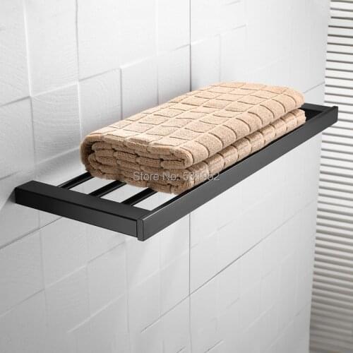 Matte Black Square Bathroom Bath Towel Rack Wall Mounted Towel Holder Hanger Rod Bath Hardware Accessories 24-Inch Length