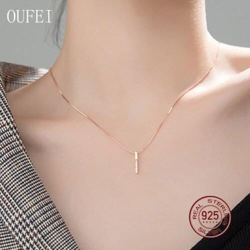 Simplicity Rose Gold Necklace Zircon Chain Real 925 Sterling Silver Necklace Pendant Girlfriend Gift Fine Jewelry Accessories