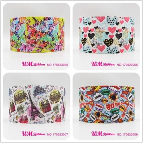 Q&N ribbon 3inch 75mm cartoon printed grosgrain ribbon webbing 50yards/roll for headband hair bows free shipping