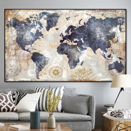 Retro Nautical World Map Abstract Canvas Painting Posters and Prints Mural Pictures Frameless Painting Living Room Decoration