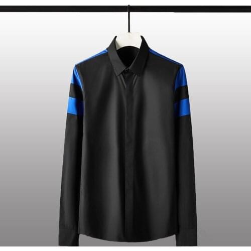 Minglu Black White Mens Shirts Luxury Cotton Blue Contrast Color Long Sleeve Mens Dress Shirts Plus Size 4xl Slim Fit Male Shirt