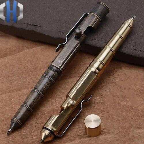 Brass Pen Manual Machine Gun Creative Retro Pure Copper Bamboo Section Pen Office Stationery High-end Gift Pen