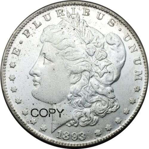 Untied States 1893 CC Morgan Dollar 1 One Dollar Cupronickel Plated Silver Replica Copy Coin