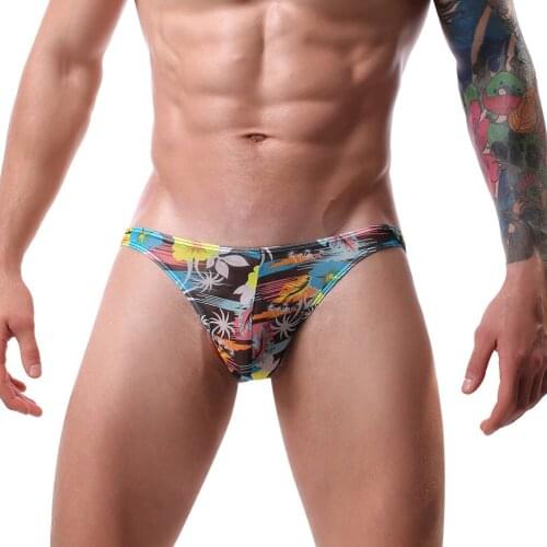 Men Underwear Briefs Breathable Sexy Men Underwear Aloha Print Transparent See Through Briefs Underpants Ropa Interior Hombre