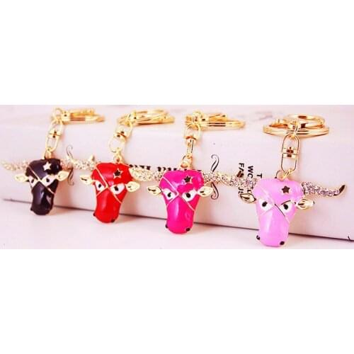 12pcs/lot YWbeyond Birthday Party Souvenirs Crystal Rhinestone bull-fight wedding Keychain Car bull keyrings Pendant