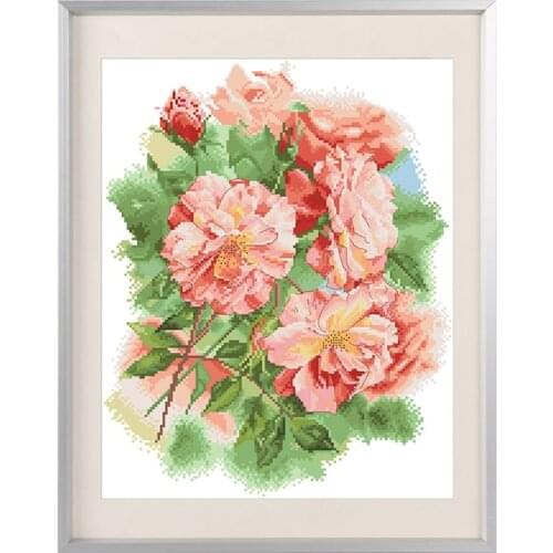 Cross Stitch Patterns Kits Flower Printed Canvas Rose Bush Needlework Paintings 11CT 14CT Diy Embroidery Sets Crafts Home Decor