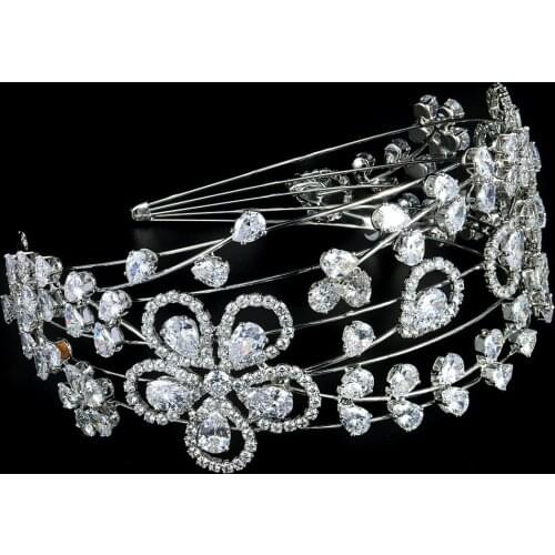 Gold/Silver Color Full Crystal Flower Decor Cubic Zirconia Bridal Tiaras Wedding Jewelry