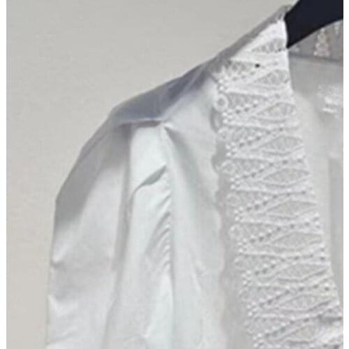 2021 Spring and Summer New Women Shirt Fashion Lace Lapel Puff Sleeve Three Quarter Sleeve Shirt SH532