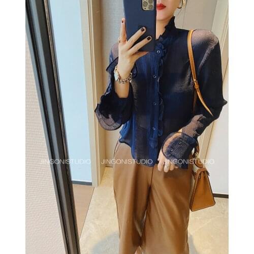 2021 Womens Chiffon Glitter See Through Long Petal Sleeve Blouses Shirts Tops Za Woman Clothing Cardigan Fashion Dress Elegant