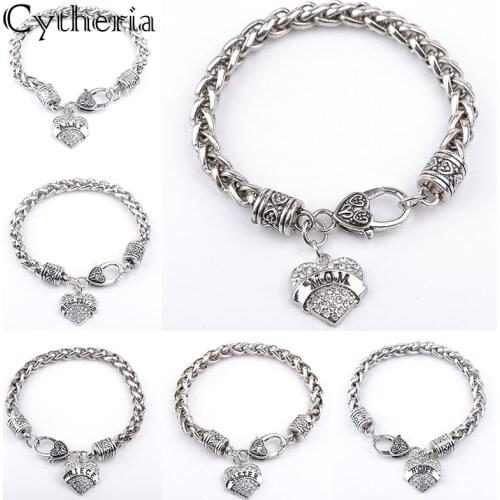 Clear stone bracelets women vintage mom mimi nana crystal bracelet pop chain sister Bracelet best friend aunt letter chain hope