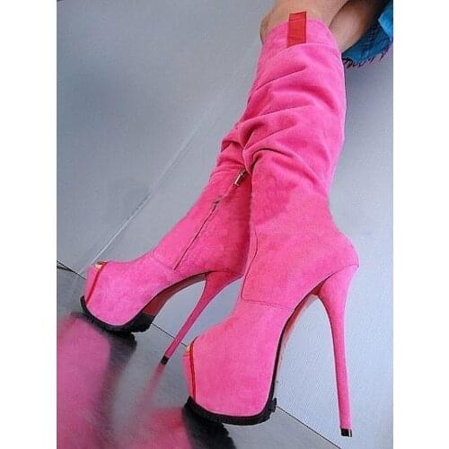Ladies High Platform Suede Leather Knee High Boots Peep toe Ultra High heels Botas Women Side Zipper Sexy Nigh Club Long Boots