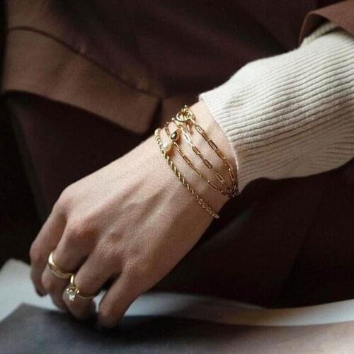 2021 Fashion New Arrive 925 Sterling Silver Toggle Clasp Bracelet For Women Simple Gold Color Paper Clip Chain 16cm 18cm Jewelry